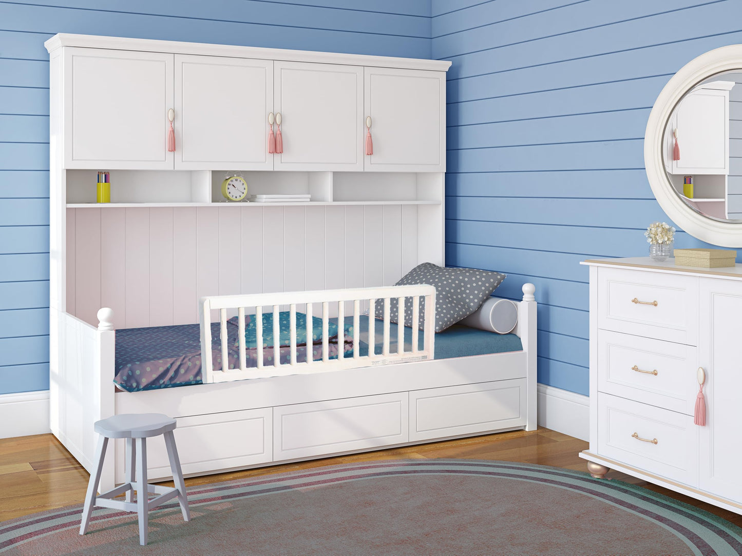Safetots Wooden Bed Guard, White, 38cm High x 110cm Wide, Toddler Bedrail for Safety, Secure Child Bed Rail, Pre-Assembled, Easy Installation