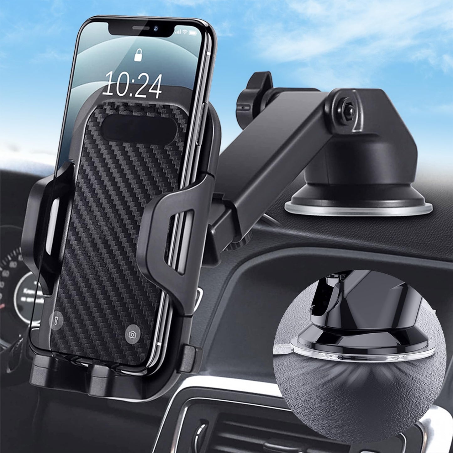 3-in-1 Car Phone Holder Mount Powerful Suction Phone Mount for Car Dashboard Air Vent Windshield,for All iPhone Android Phone (Black)
