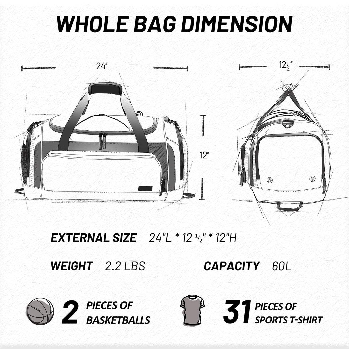 MIER Large Gym Bag for Men Sports Duffle Bag with Shoe Compartment 60L Lightweight Duffel Bags for Workout Fitness Travel, Olive Green