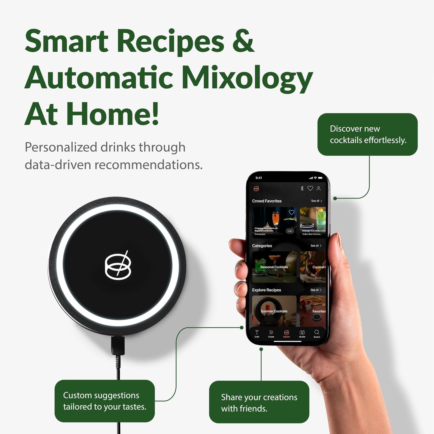 Barsys Smart Coaster 2.0: Learn How to Mix Perfect Drinks, Portable Cocktail Mixer with 1000+ Recipe, Cocktail and Mocktail Drink Maker, AI-Powered and App-Enabled Drinks