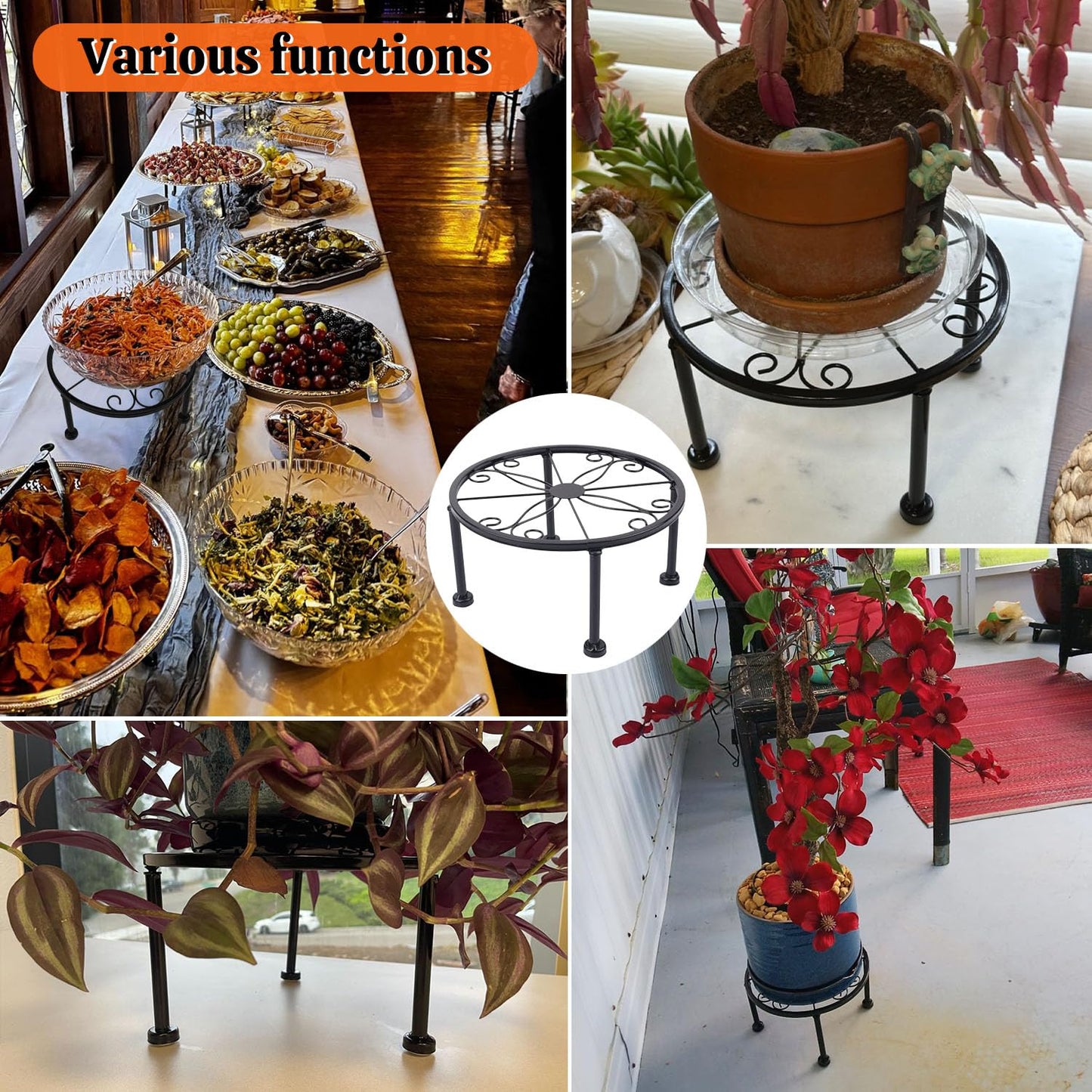 Yiksonyo 4 Pack 9 Inch Black Metal Plant Stand, Heavy Duty Outdoor & Indoor Plant Stands, Rustproof Wrought Iron Pot Stand for Garden, Patio, Balcony.