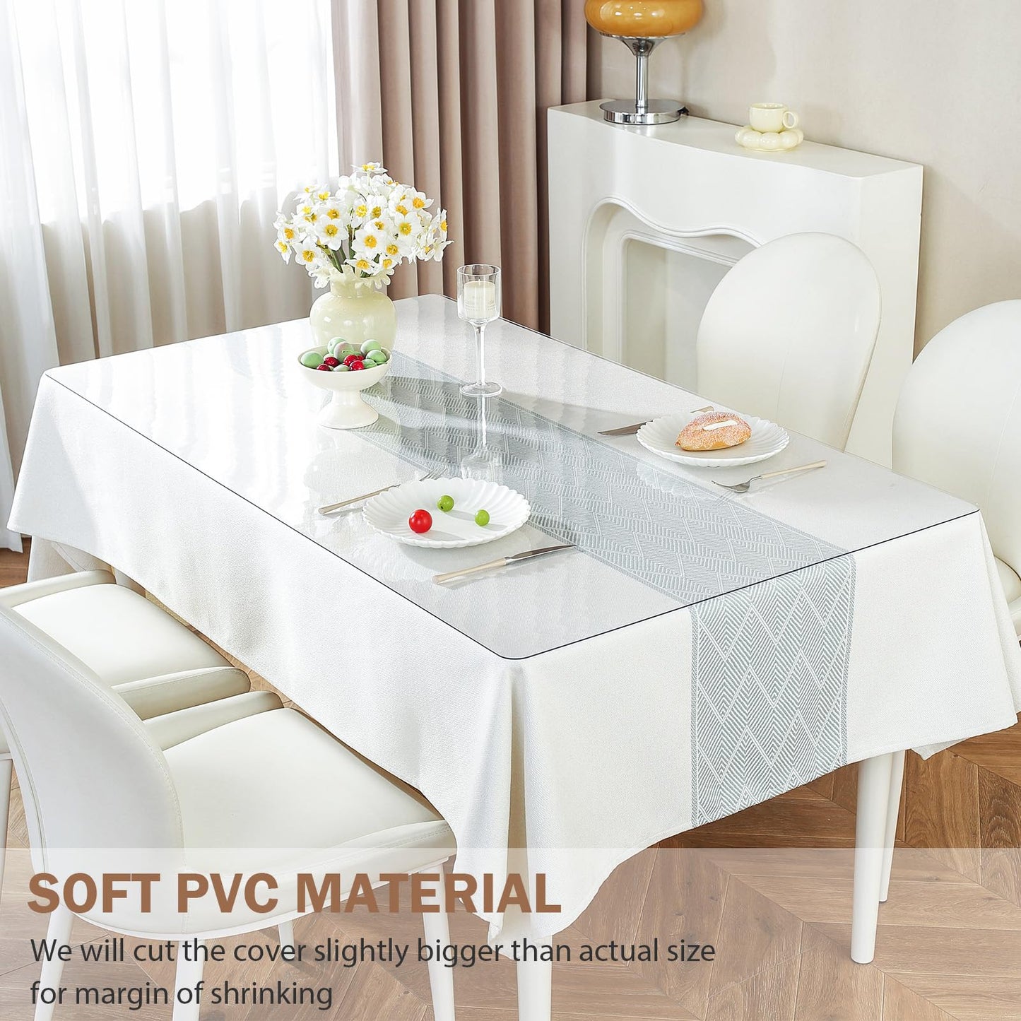 LovePads Clear Table Cover Protector 36 x 60 Inch, 1.5mm Thick Plastic Table Cover, Table Protector for Dining Room Table, Waterproof Vinyl Tablecloth Table Pad Mat for Kitchen, Dresser, Writing Desk