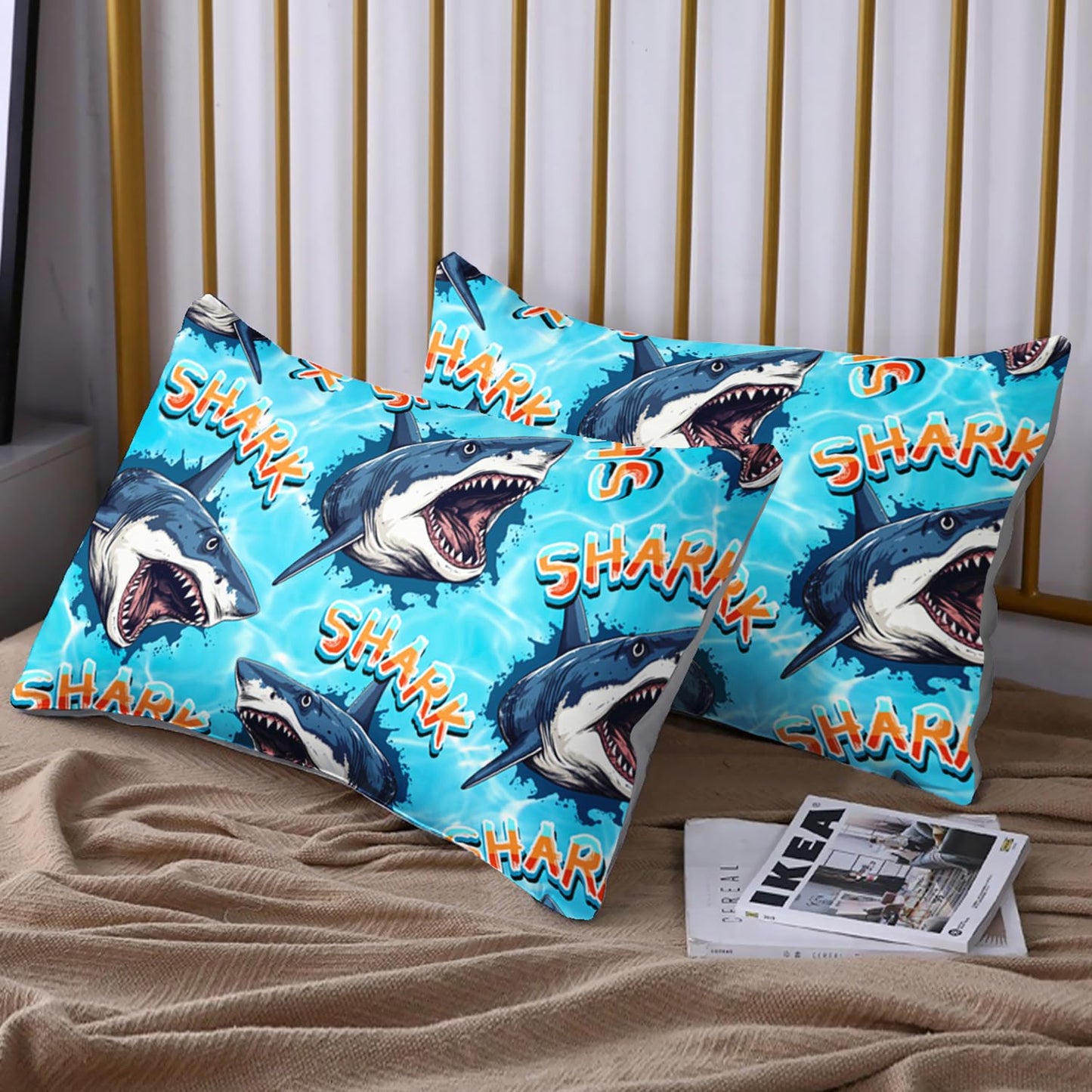 HOSIMA Shark Fitted Sheet Set Full Size,3D Shark Pattern Ocean Theme Bedding Set Full for Kids Boys,Sea Animal Collection Deep Pocket for Ocean Bedroom Decor,1 Fitted Sheet+2 Pillowcases.