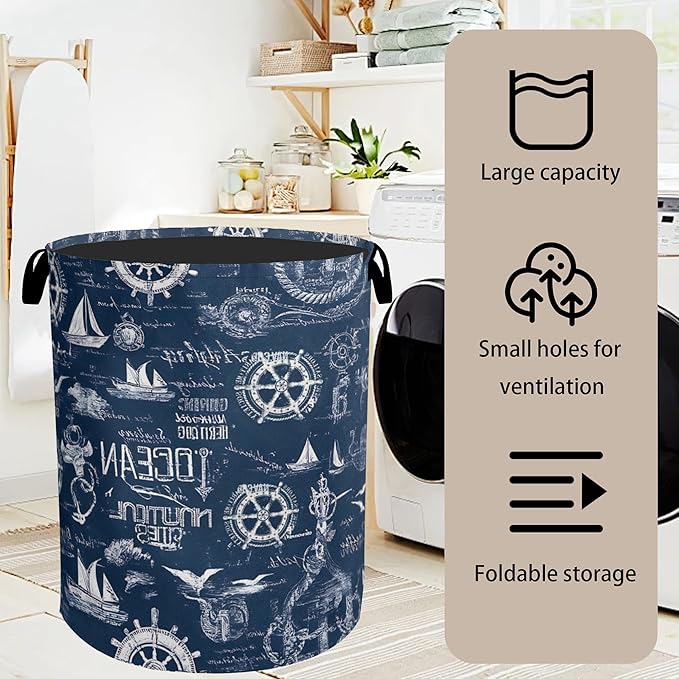 Navy Blue Foldable Laundry Hamper