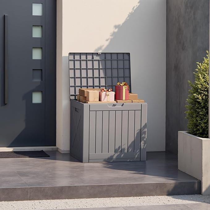 Patiowell 43 Gallon Resin Deck Box, Outdoor Storage Box for Patio Furniture, Deliveries, Pool Supplies,Waterproof and Lockable (Grey)