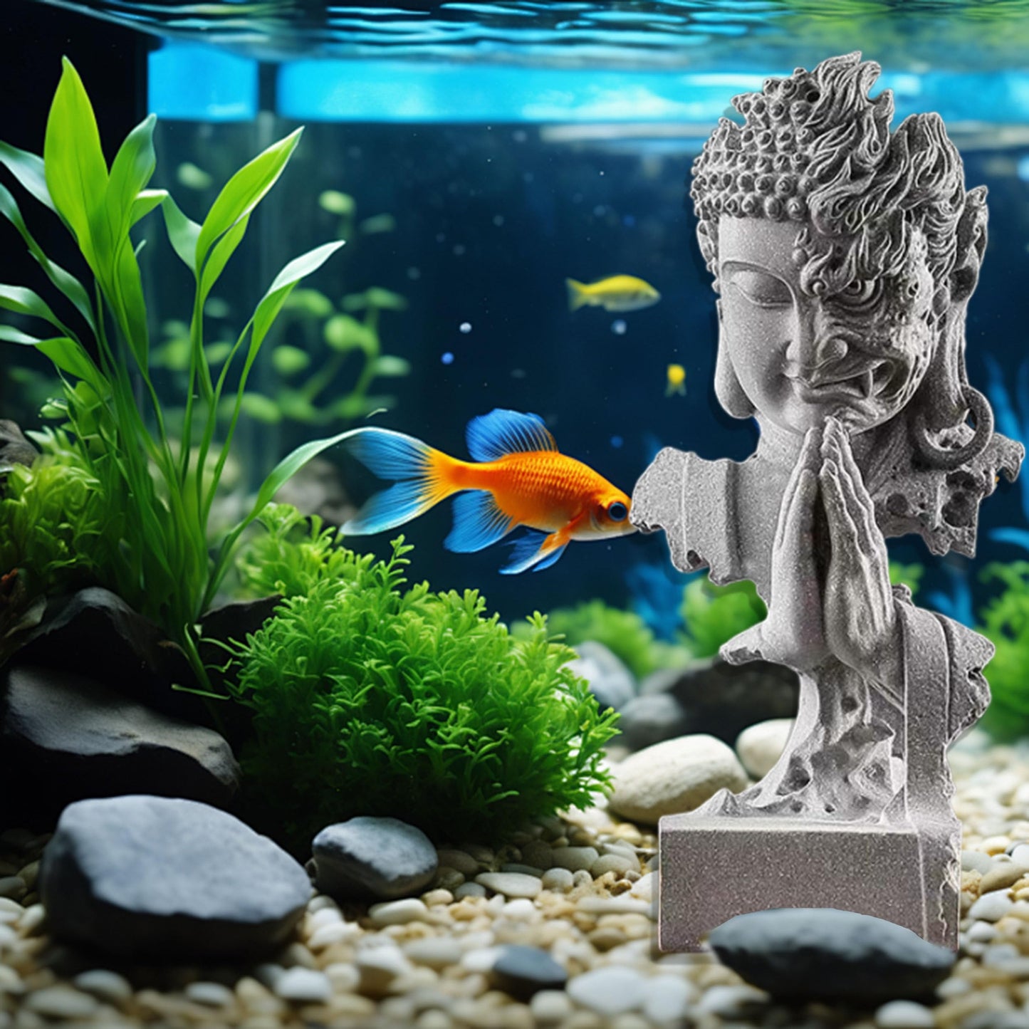 livelyfish Meditating Buddha Statue Zen Garden Statues Sandstone Thinker Buddha Sculpture Figurine for Fish Tank Aquarium Home Decorations, Gift (C)