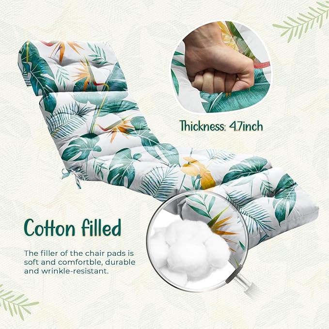 2 Pack Outdoor Chaise Lounge Chair Cushion 75.1 x 22.8 x 4.7 Inches 100%