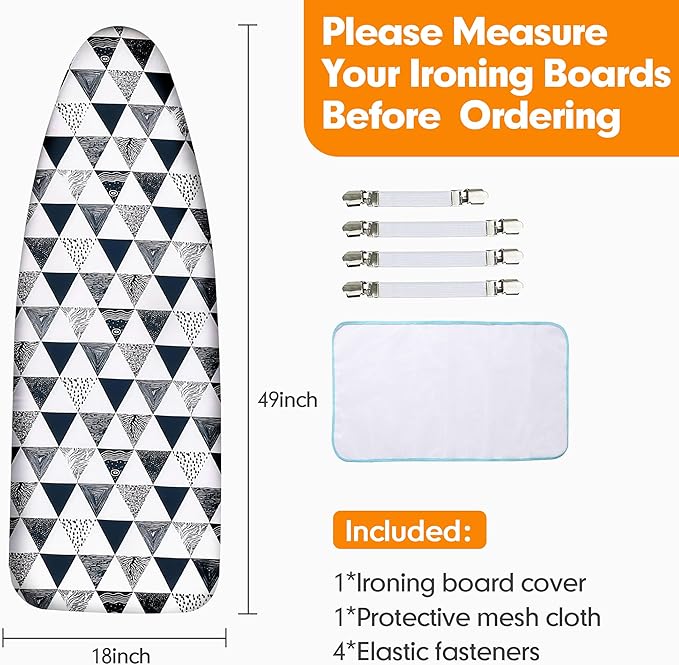 Ironing Board Cover and Pad, 18x49 Extra Wide Thick Iron Padding, Scorch &