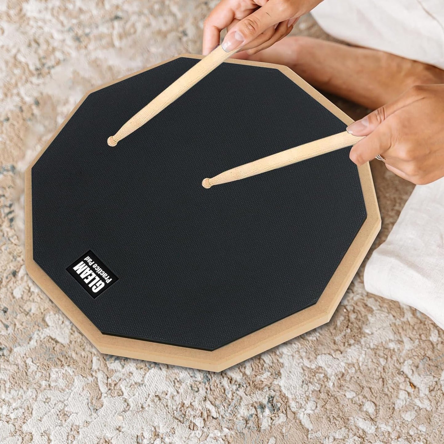 GLEAM Drum Practice Pad - 8 inch Silicone Surface High Density Compressed Wood Foam Backside (Double-sided) (8 inch rubber)