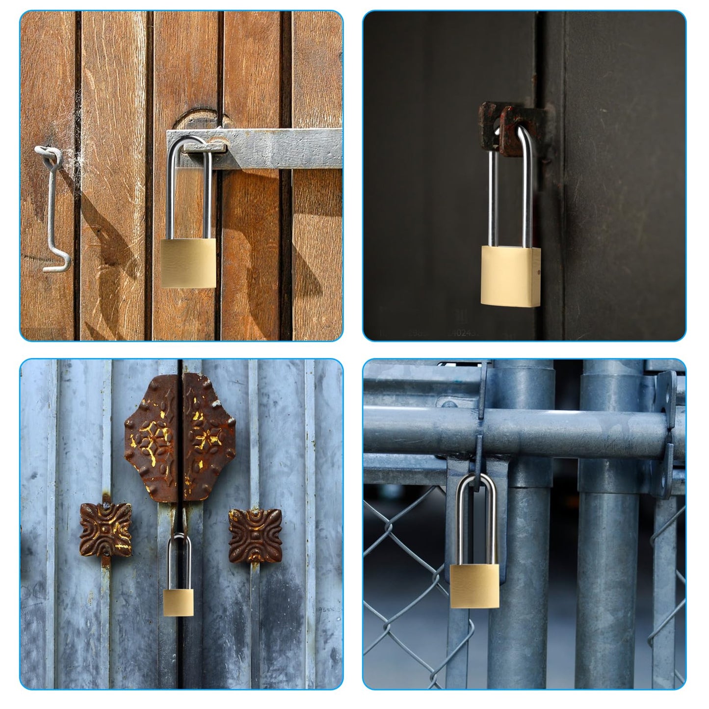 4 PCS Long Keyed Padlock Waterproof Solid Brass Lock, Padlock with Keys, 3.4 Inch Padlocks with Same Key 38mm Heavy-Duty Locks Storage Unit School Gym Locker, Fence, Toolbox, Hasp Storage