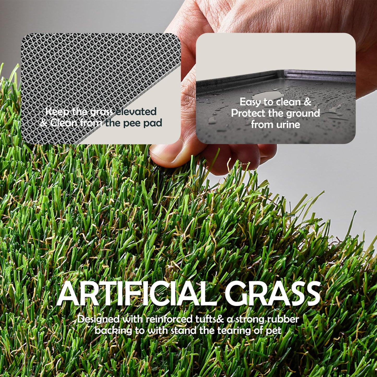 MEEXPAWS Artificial Grass For Dog Litter Tray | Extra Small 44×34cm | 2×Fake Grass For Dogs Replacement| Rapid Drainage | 2 Training Pads | Indoor Dog Potty Litter Box