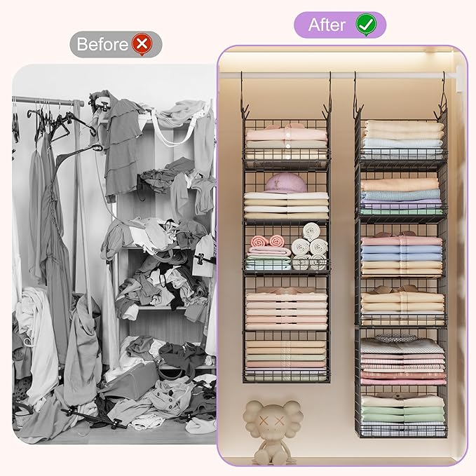 6 Tier Hanging Closet Organizers and Storage Stackable Hanging Closet Shelves