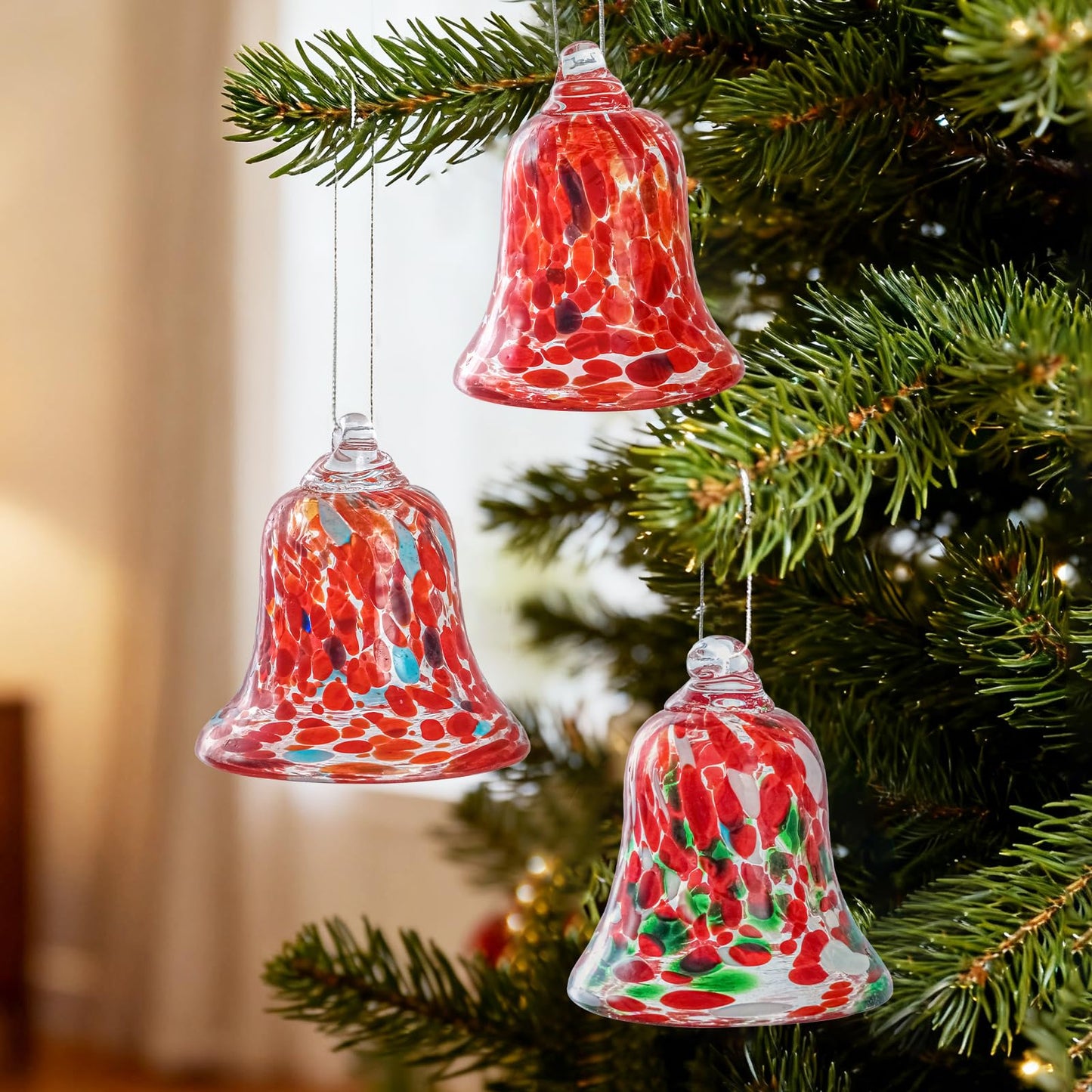 3 Pcs Red Glass Hanging Bell Ornaments for Garden, Patio, and Home