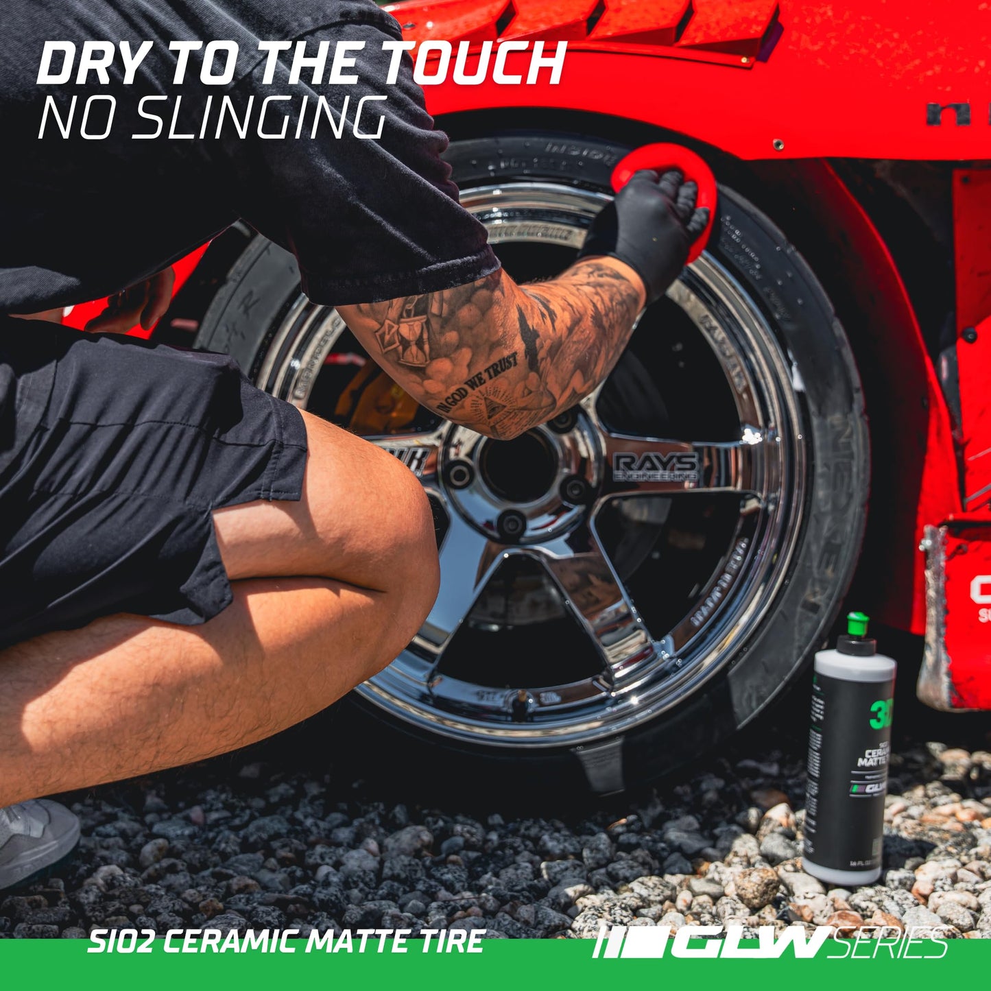 3D GLW Series SiO2 Ceramic Matte Tire Shine | Deep Matte Finish Tire Protectant | Hydrophobic & UV Resistant | Anti-Fade, No Sling | Pro Car Detailing |16 oz