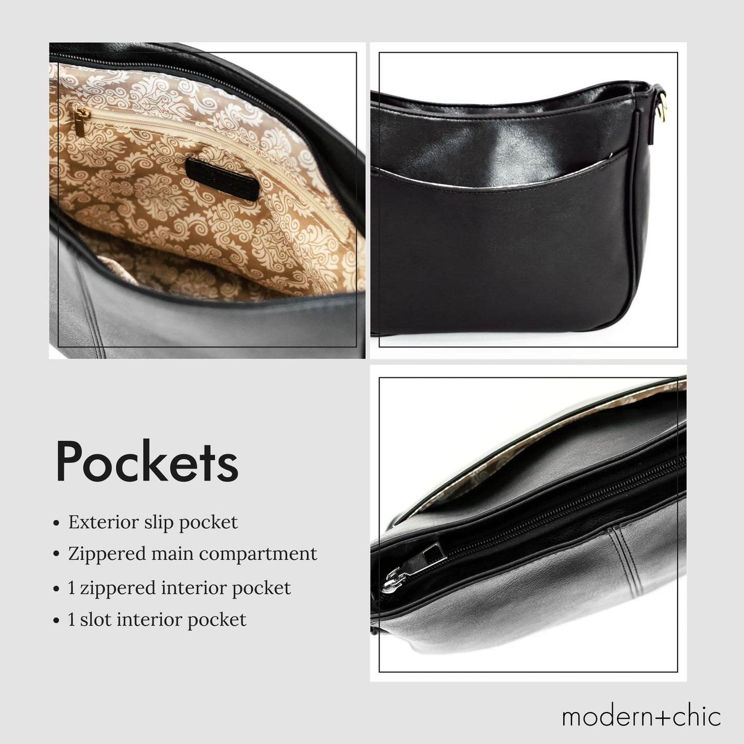 Modern+Chic Crossbody Bags for Women - Marissa Saddle Crossbody, Vegan Leather Shoulder or Handbag with Two Adjustable Straps