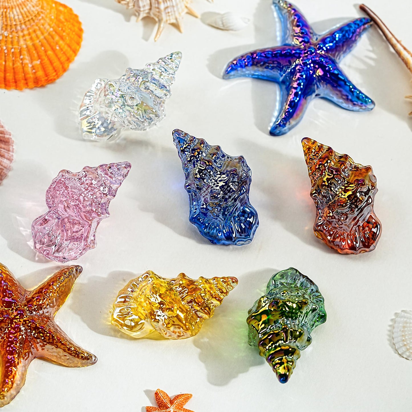 H&D HYALINE & DORA Set of 6 Blown Glass Conch Figurine Miniature Sea Animals Collectible Figurine Tiny Crystal Conch Statues for Tables, Desks Home Decor