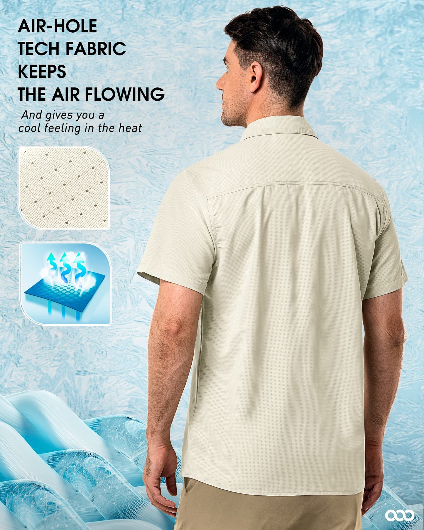 33,000ft Men's UPF 50+ UV Short Sleeve Hiking Fishing Shirt Quick Dry Cooling PFG Sun Protection Shirt for Travel Safari Khaki