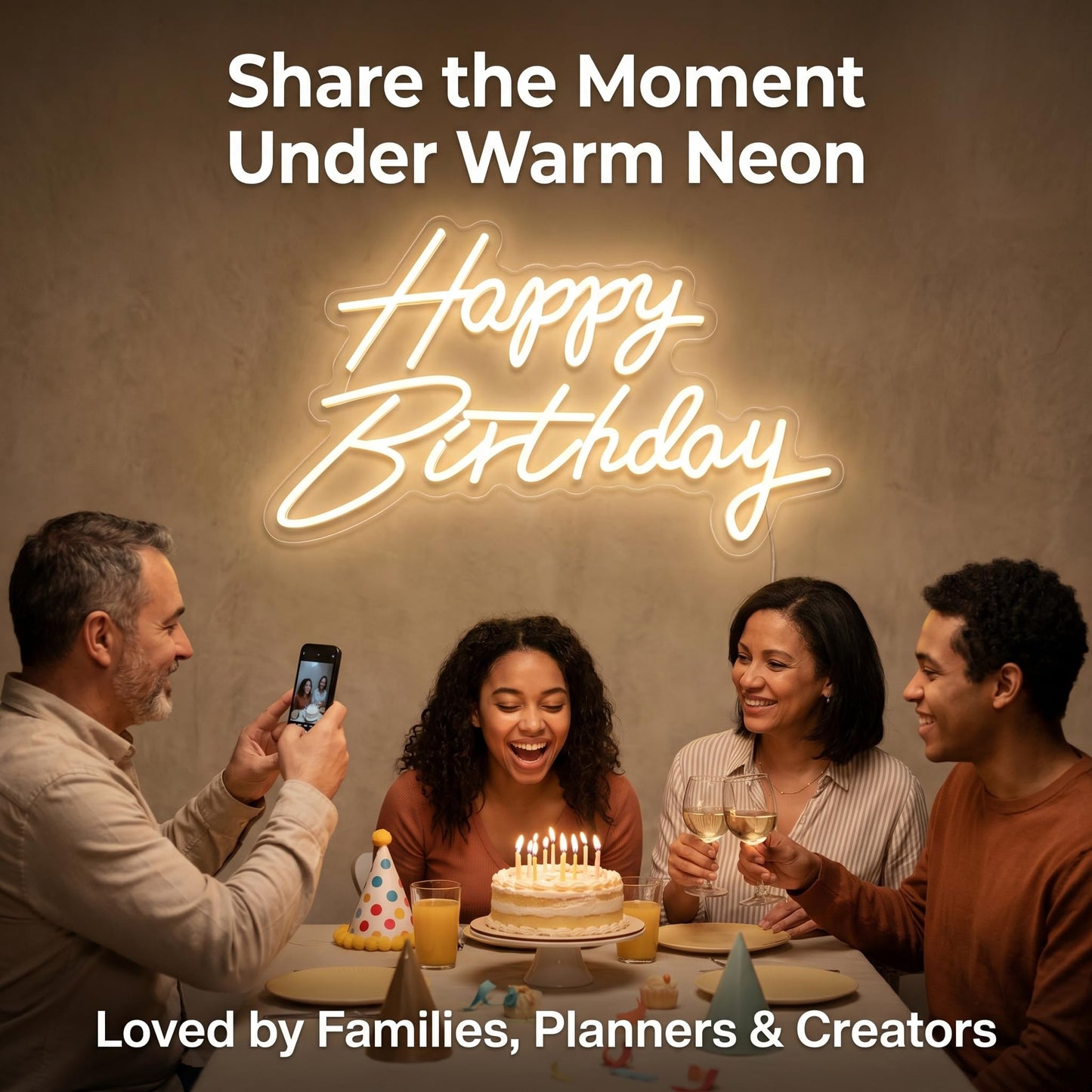HMT Happy Birthday Neon Sign USB Powered 19.6×11.8 Inch Large LED Light Up Sign for Backdrop & Birthday Party Decor