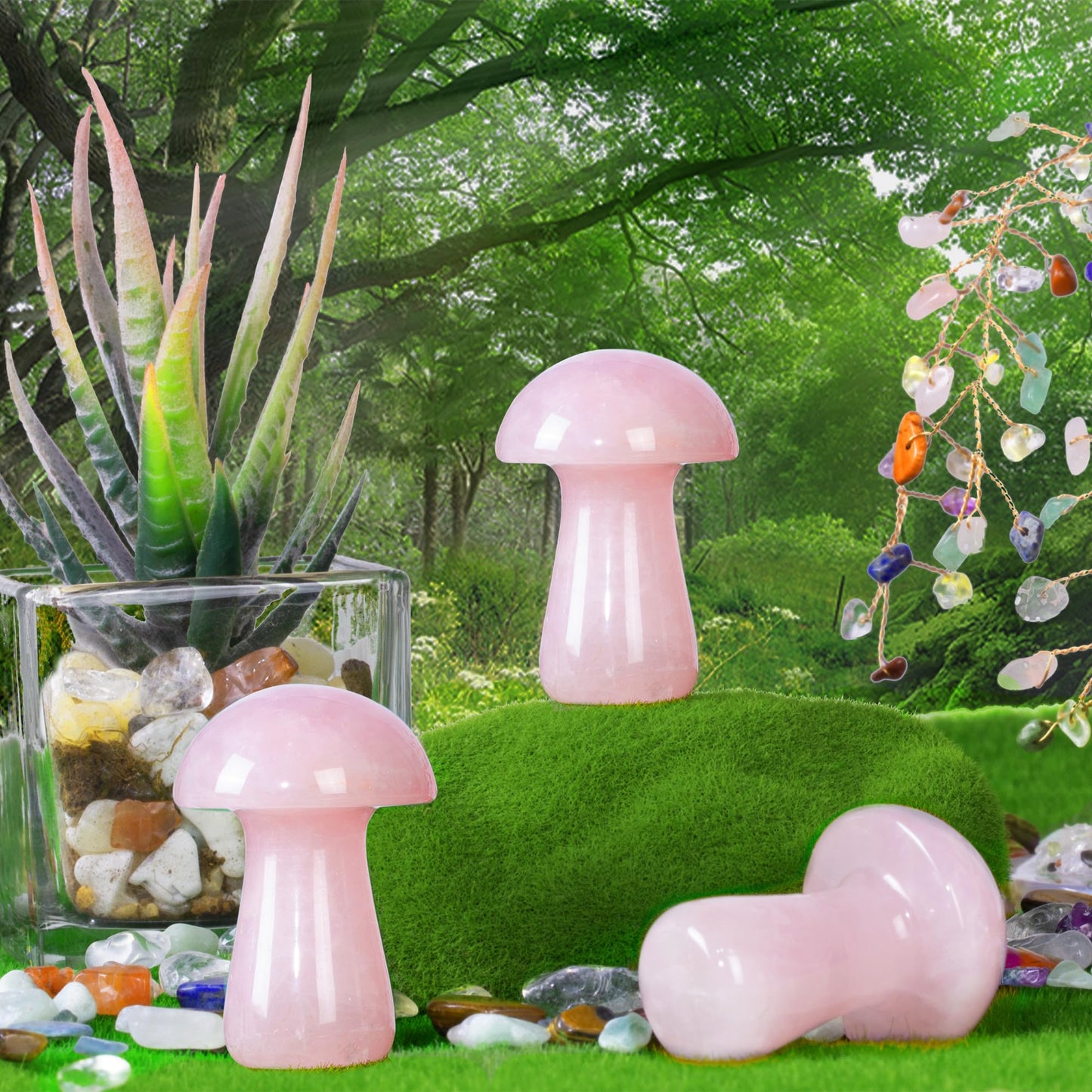 ZHIYUXI Rose Quartz Crystal Mushroom Sculpture Rose Quartz Stone Mini Mushroom Ornaments Gemstones Protection Crystals Mushroom Figurine Decor for Witchcraft Supplies Reiki Meditation 1.9" x 1.3"
