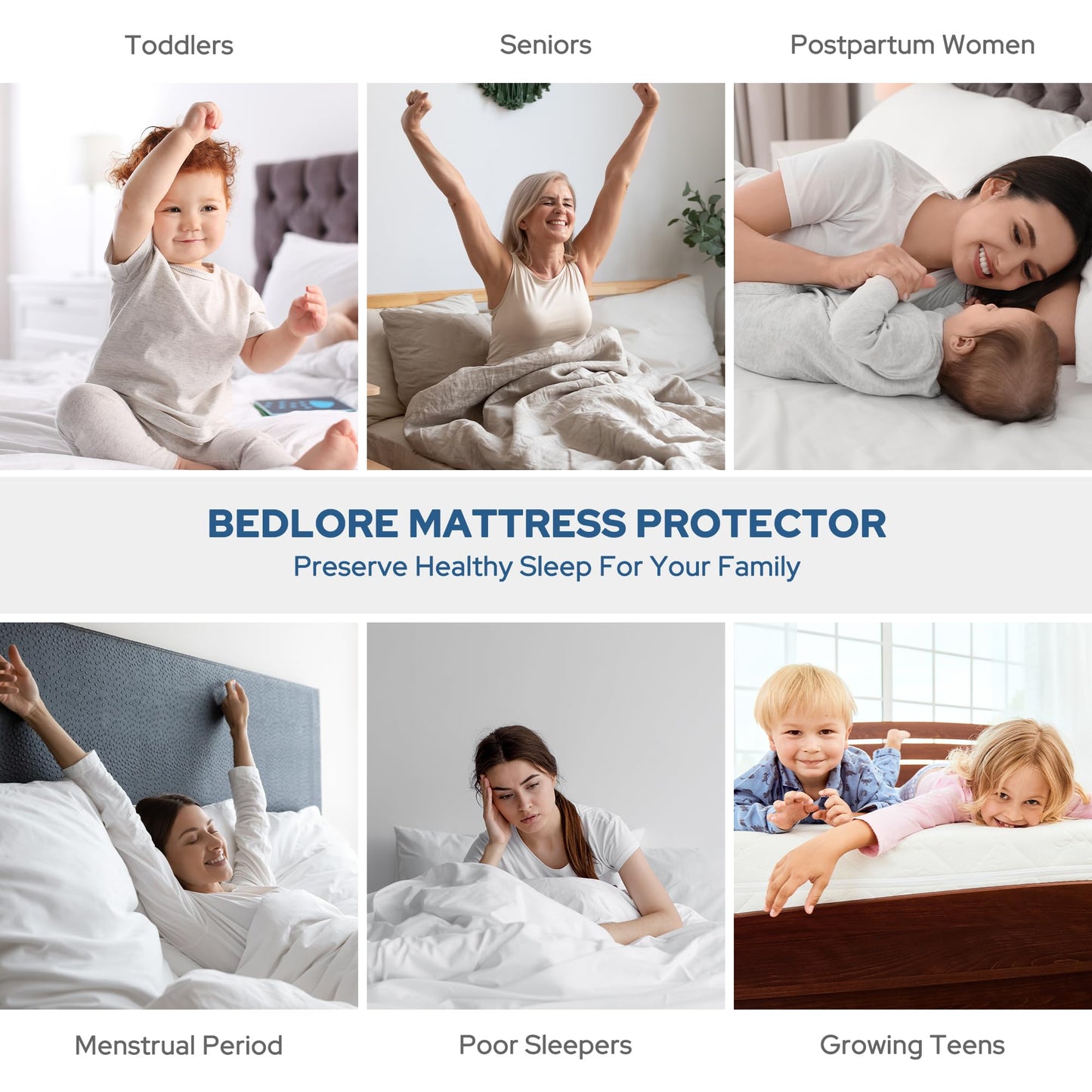 BEDLORE Waterproof Mattress Protector, Twin Size Mattress Pad with Deep Pocket 6"-15" Depth, Soft Dirt-Proof Double Bed Mattress Cover for Bedroom, College Dorm, Hotel (Light Gray)