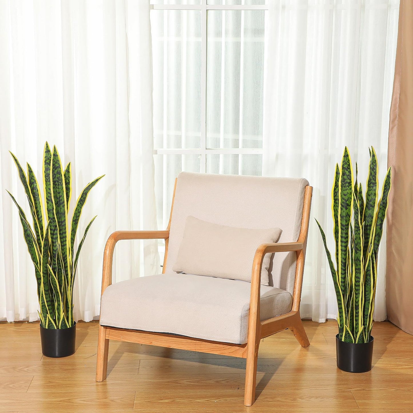 Crowye 4 Pack 3.15 Ft Tall Artificial Snake Plant Faux Sansevieria Plant Large Fake Snake Bulk in Pot for Home Office Housewarming Gift