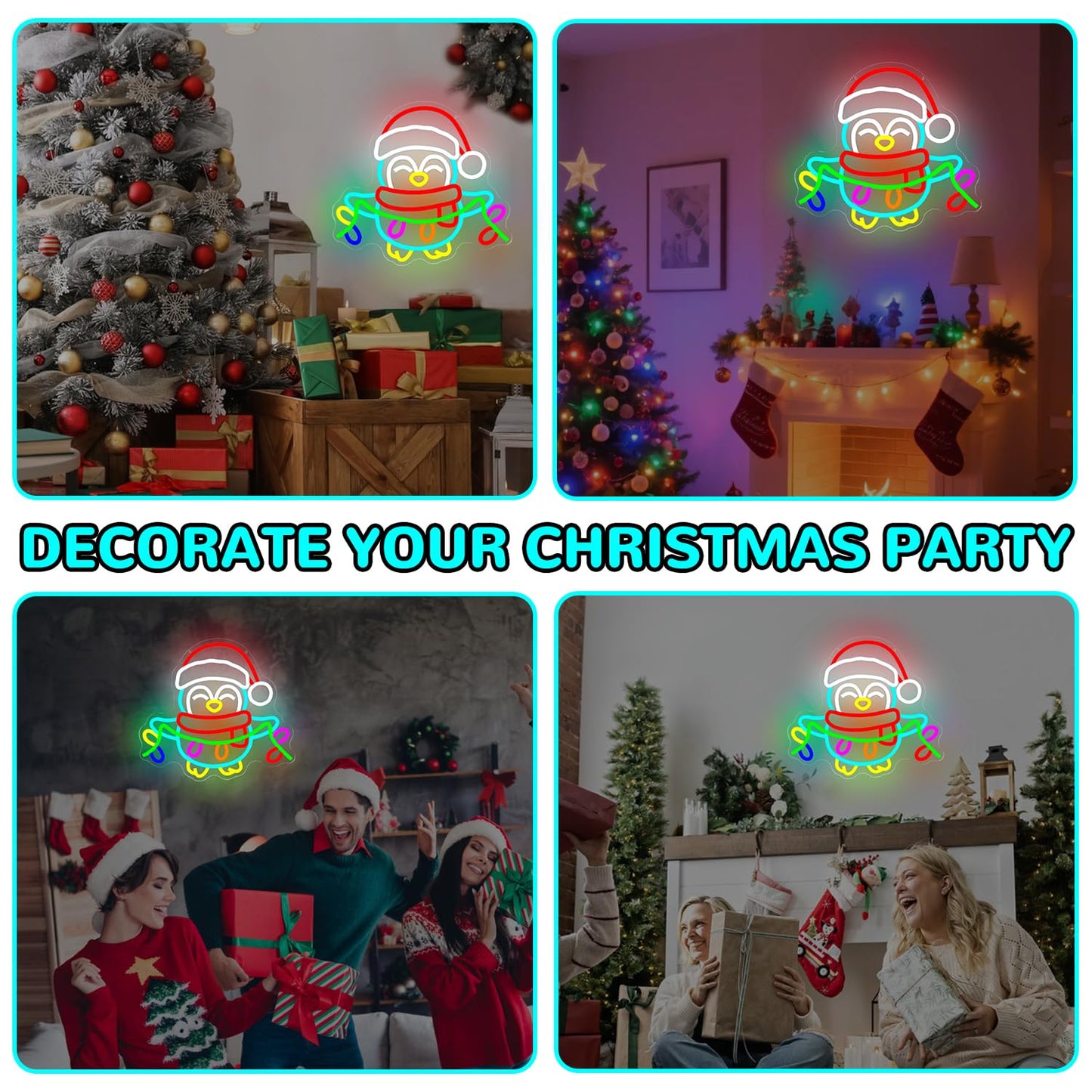 hhuohuona Christmas Penguin Neon Sign Dimmable Neon Christmas Signs Penguin With Lights Led Xmas Light Up Sign Winter Wall Art for Room Decor Penguins Lovers Gift