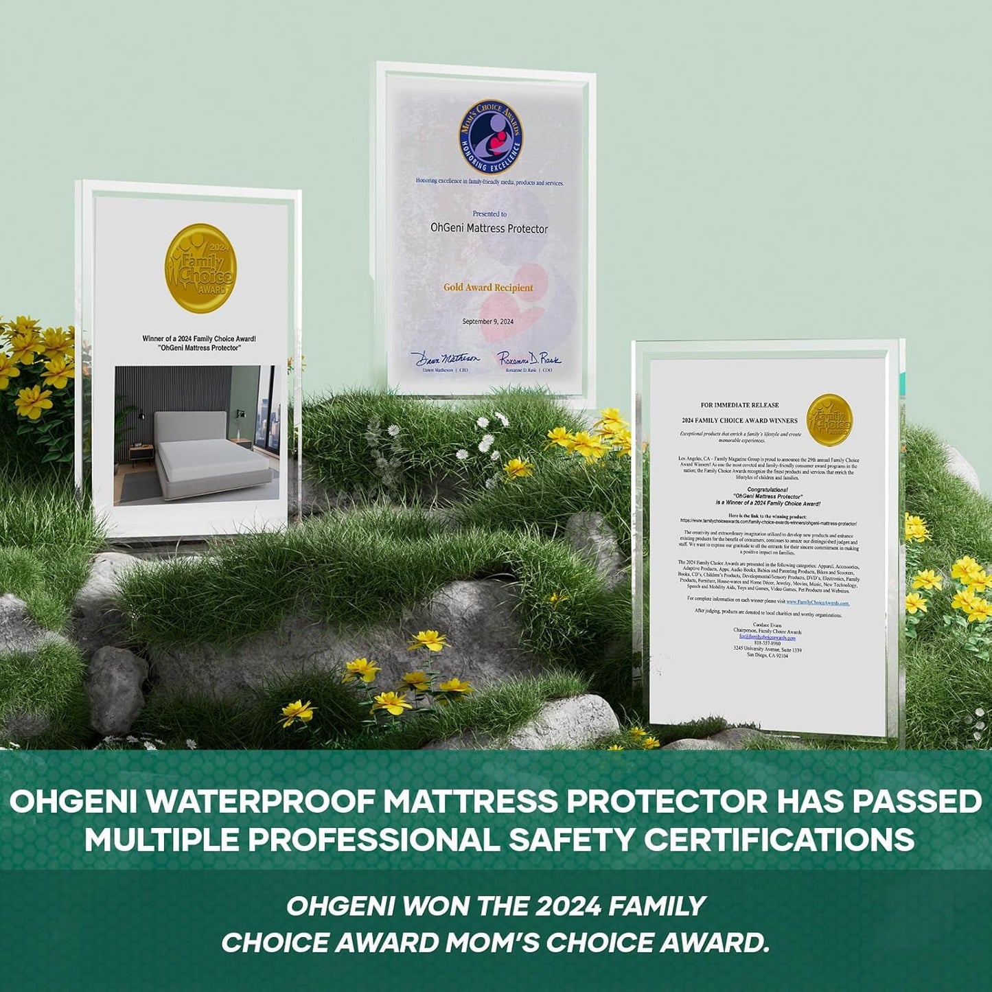 OhGeni 100% Waterproof Mattress Protector, Twin-Gray Mattress Pad, Fits 6"-20" Mattresses with Deep Pocket, Cooling, Breathable Fitted Sheets Bed Cover, Machine Washable,Twin Comforter Set for Kids