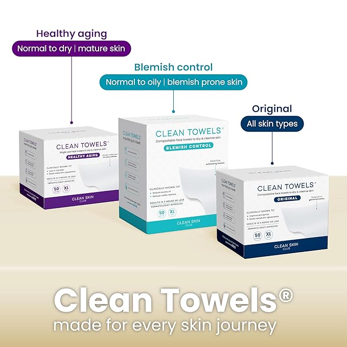 Clean Skin Club Bamboo Viscose Clean Towels® XL 100% USDA Biobased Face Towel