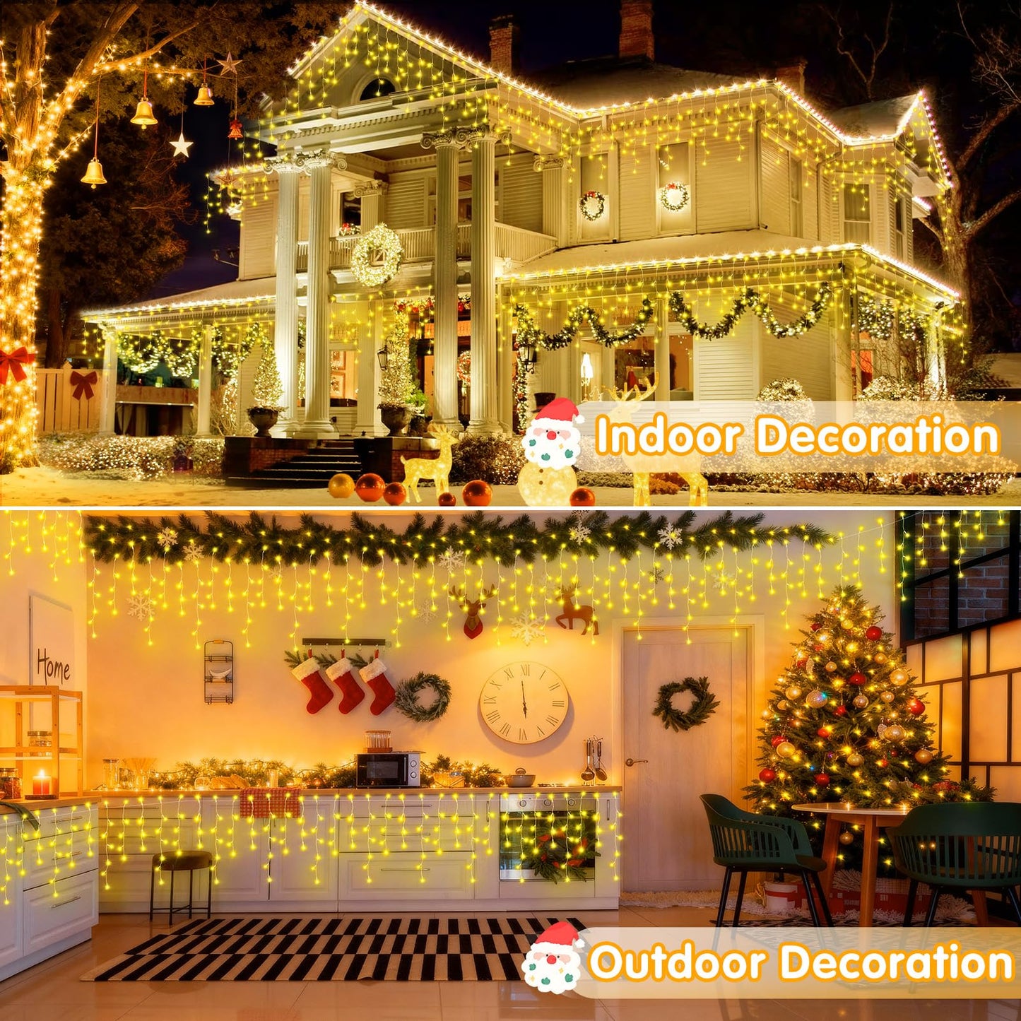 Hezbjiti Outdoor Christmas Lights, 400LED Ice Lights 33FT LED Fairy String Lights with 8 Modes and 75 Drops for Eaves, Party, Yard, Garden Decor(Warm White)
