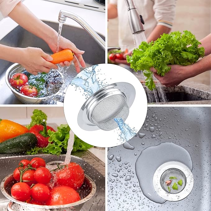 2Pcs Kitchen Sink Strainer, Stainless Steel Mesh Sink Drain Cover, Large Wide