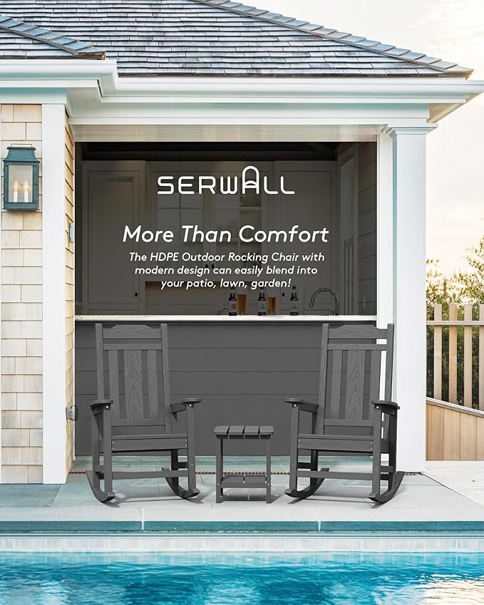 SERWALL Outdoor Rocking Chair Set of 6, Patio Rocking Chair Sets, HDPE Rocking Chair for Adults, Gray