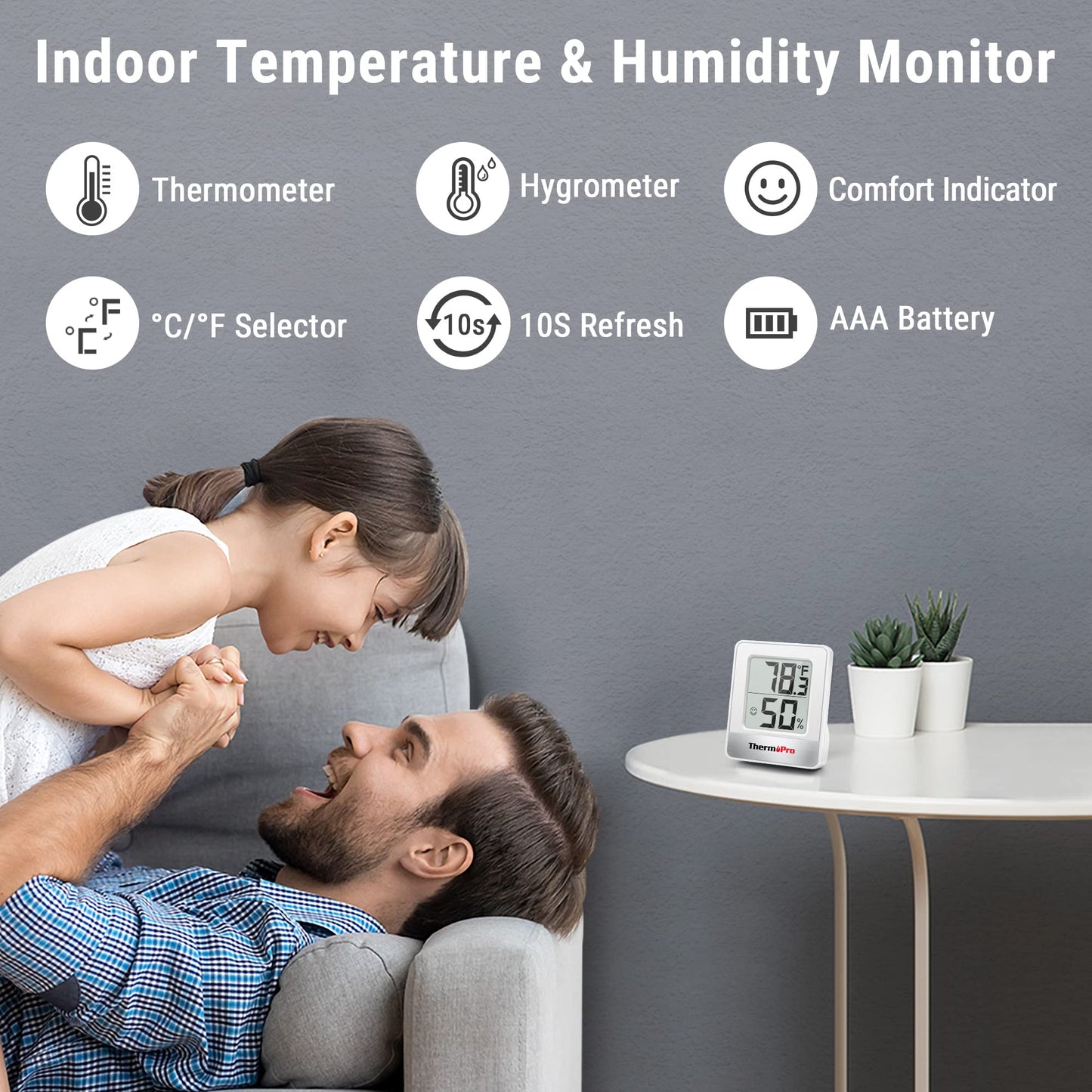 ThermoPro TP49 4 Pieces Digital Hygrometer Indoor Thermometer Humidity Meter Mini Hygrometer Thermometer with Temperature and Humidity Monitor Room Thermometer