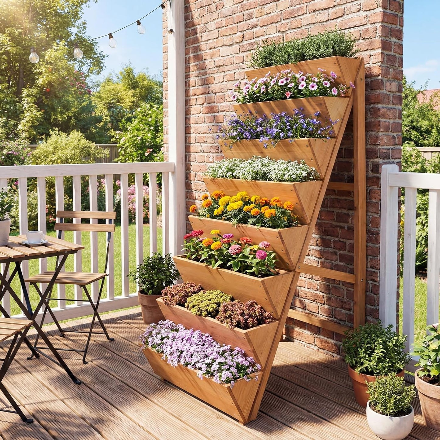 Giantex 8-Tier Wooden Vertical Raised Garden Bed, Freestanding Plant Stand with Legs for Herbs Vegetables Fruits, Indoor Outdoor Tiered Wood Planter Box Flower Rack for Patio, Balcony & Yard