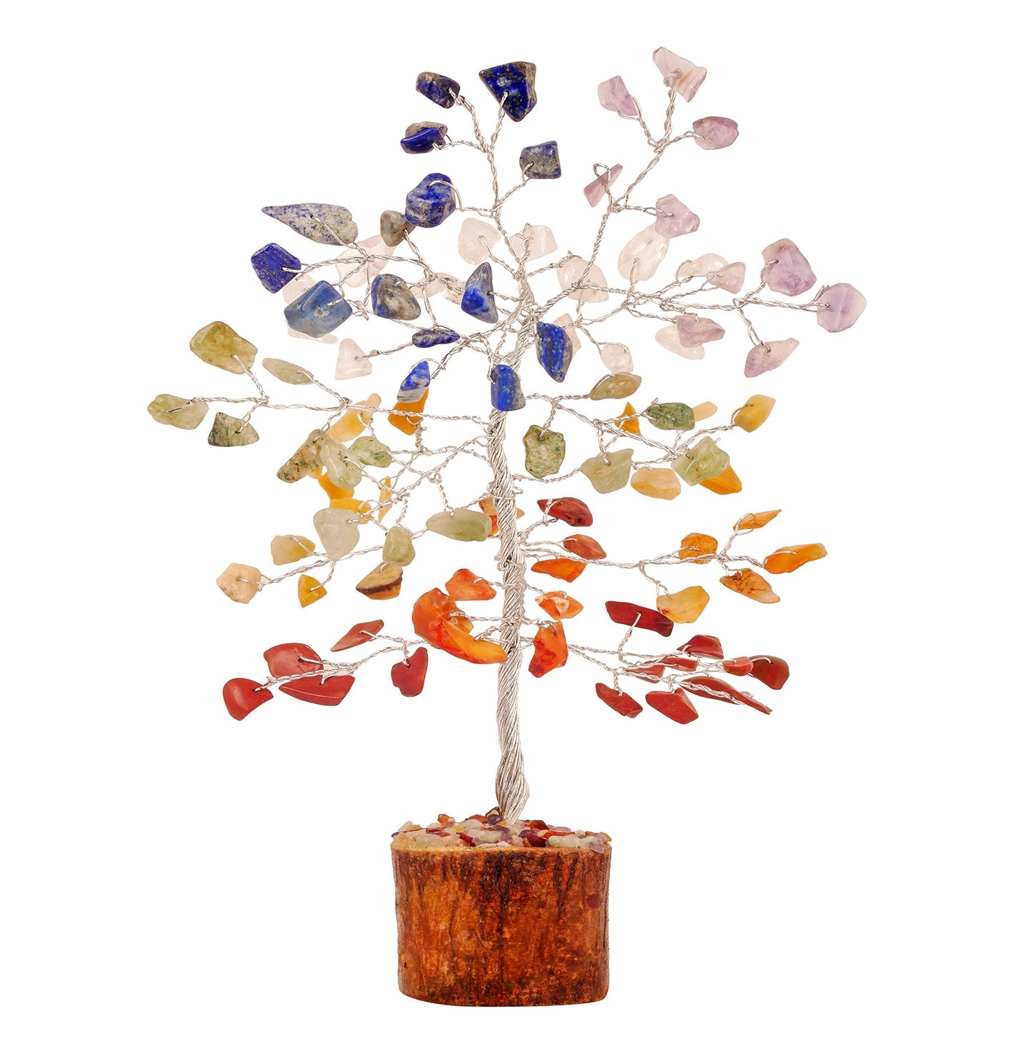FASHIONZAADI Seven Chakra Natural Stone Feng Shui Bonsai Money Tree for Chakras Balancing Good Luck Crystals Healing Table Décor Health Prosperity Size 7-8 inch (Silver Wire)