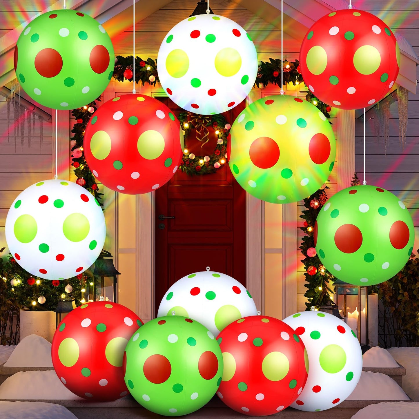 Jetec 12 Pcs Christmas Inflatable Balls 12 Inch Light Up Giant Inflatable Christmas Decorations Lime Green PVC Blow Up Xmas Large Hanging Ball Ornaments for Tree Porch Lawn Yard Holiday Outdoor Decor