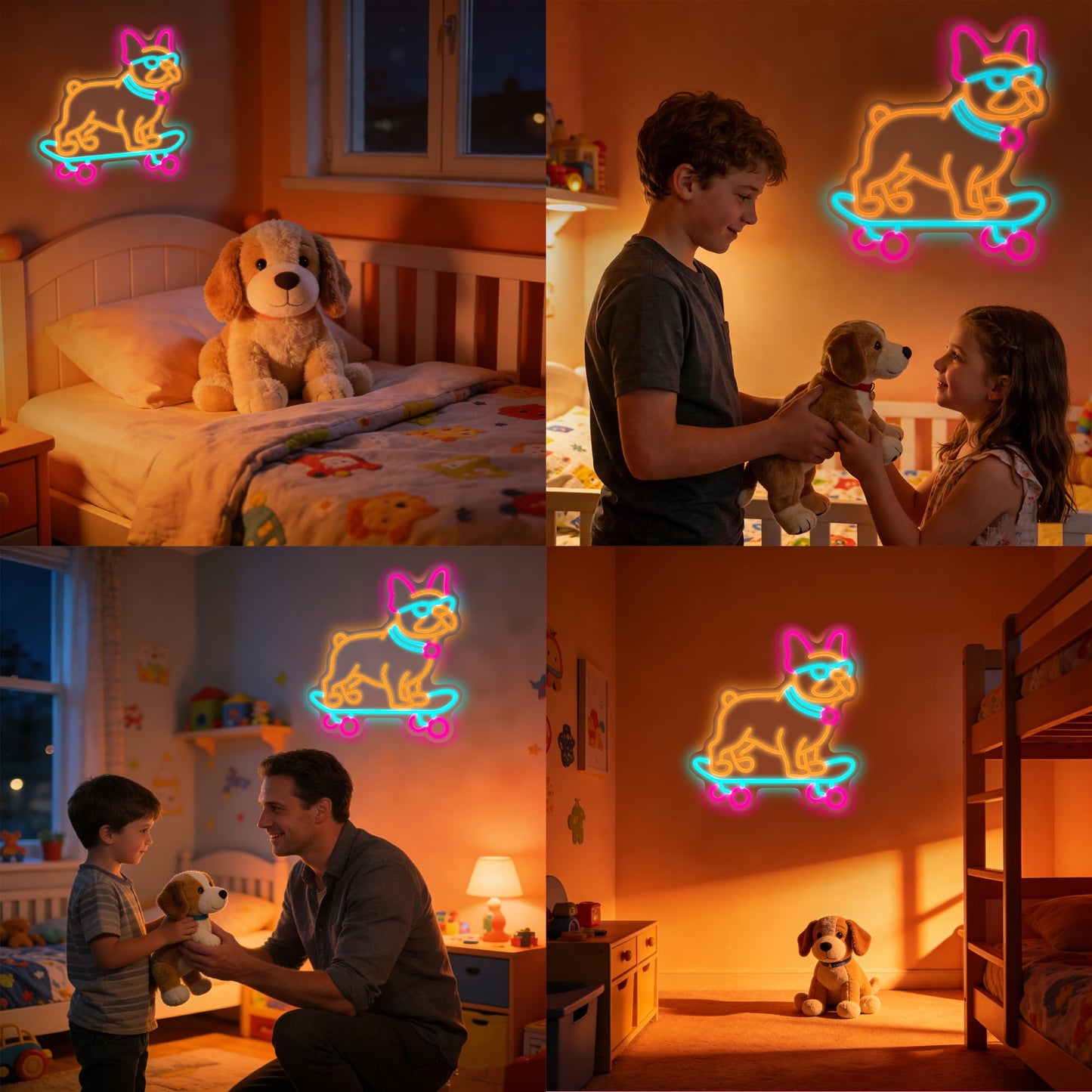Bulldog Skateboarding Neon Sign, Cute French Bulldog Dimmable Led Neon Night Lights Up Animal Decor for Bedroom Living Room Man Cave Home Bar Wall Decoration, Birthday Party Gifts Christmas for Kids Girls Boys Adults (Dog)