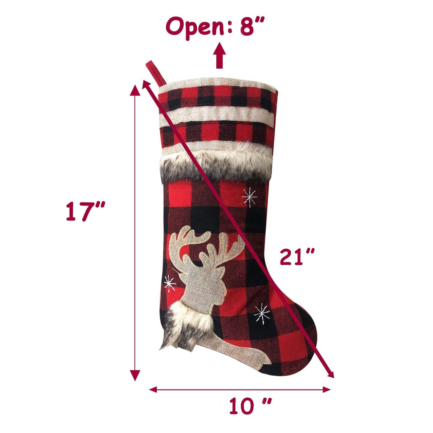 BRvieluck Christmas Stockings Set of 6 Buffalo Red Plaid with Soft Faux Fur for Family Fireplace Hanging Large 20 Inches Xmas Stockings Decorations Holiday Season Decor 6 Pack