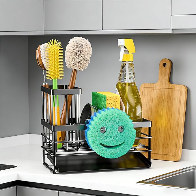 Cisily Sink Caddy with Smiley Face Sponge Holder
