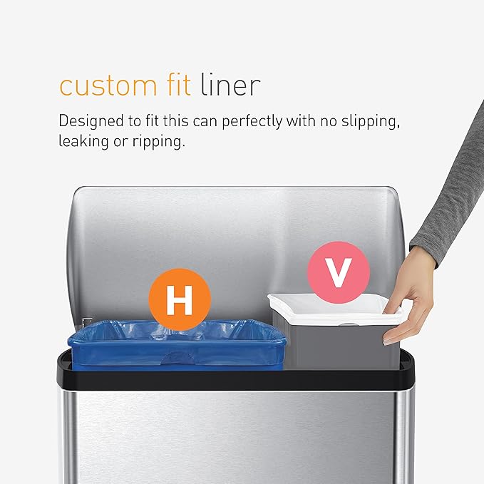 simplehuman Code V 60 Count, Genuine Custom Fit Liners, Drawstring Trash Bags
