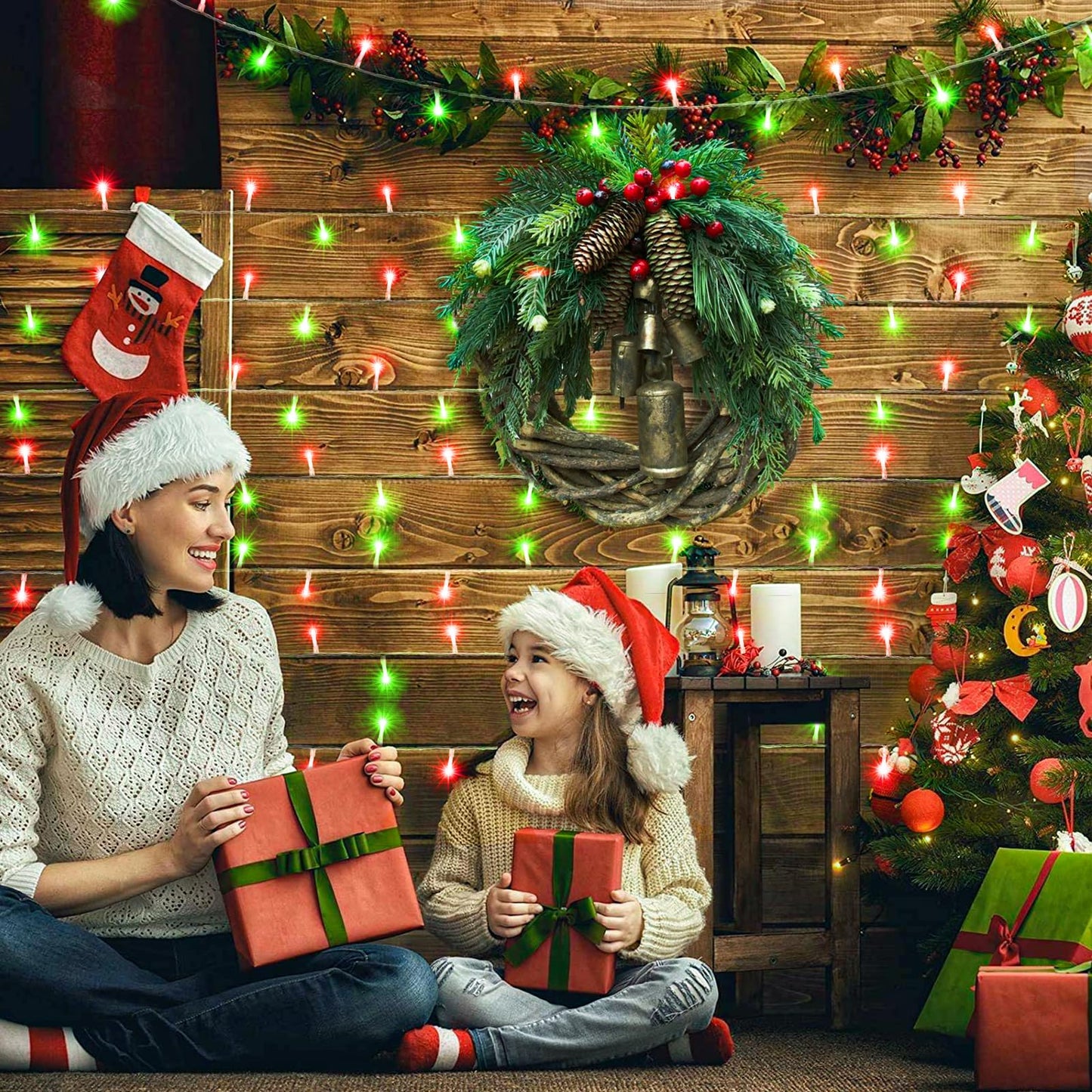 66FT 200 LED Outdoor String Lights, Plug in Connectable Christmas Lights Indoor Clear Wire, Waterproof 8 Modes String Lights for Outside Xmas Tree Patio Garden Roon Party Decorations, Red and Green