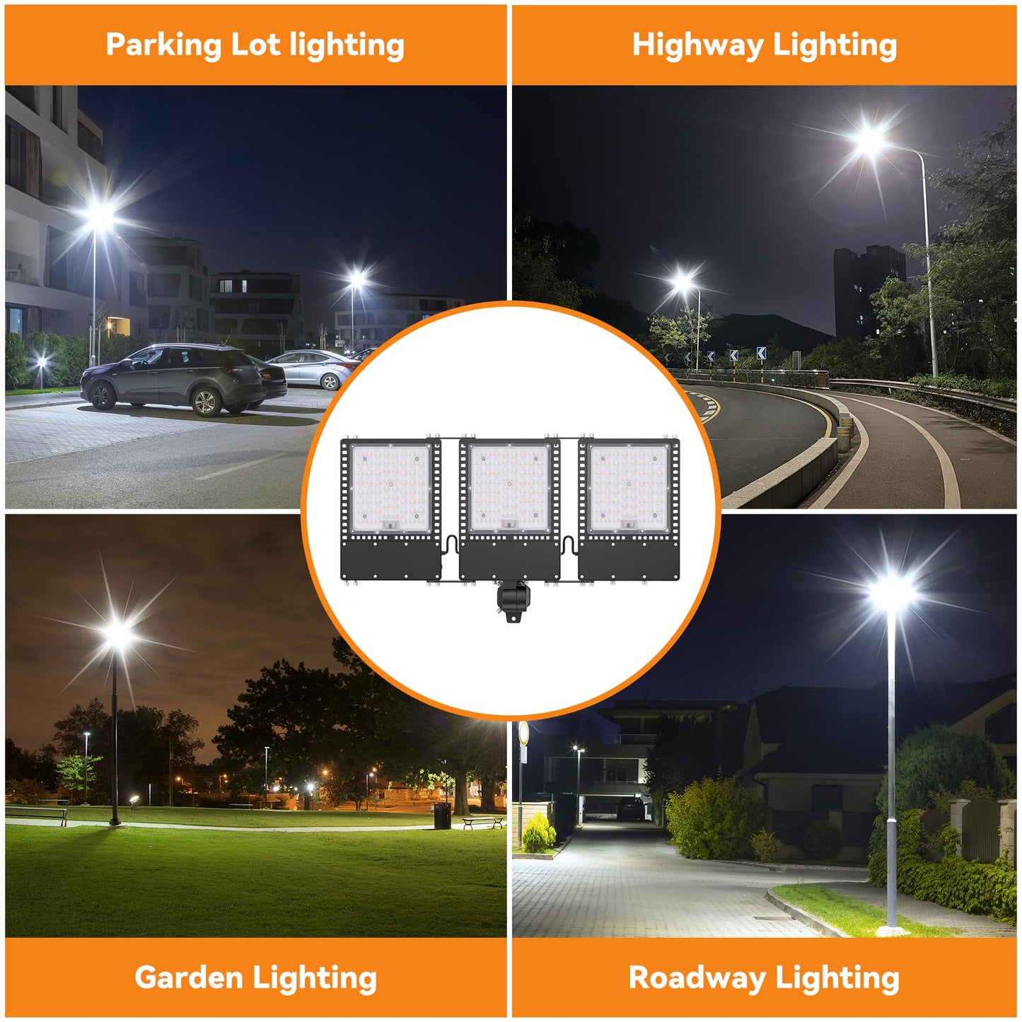 SOLLA 2025 New Upgraded 300W Dusk to Dawn LED Parking Lot Light 45000lm 5000K, ETL, AC85-277V, IP67 Waterproof Adjustable 3-Head Street Lights Outdoor, Pole & Wall-Mounted Flood Lights for Stadium