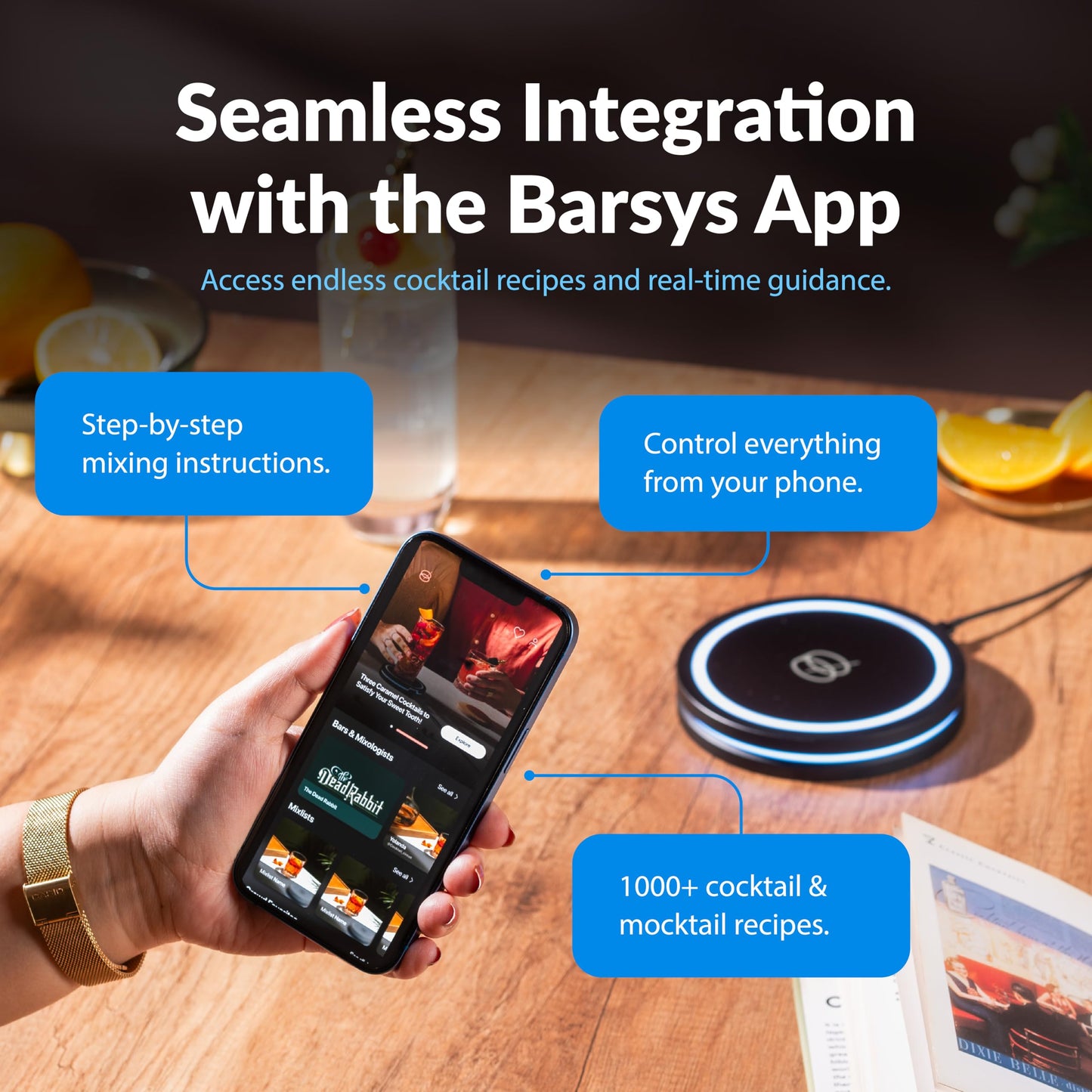 Barsys Smart Coaster 2.0: Learn How to Mix Perfect Drinks, Portable Cocktail Mixer with 1000+ Recipe, Cocktail and Mocktail Drink Maker, AI-Powered and App-Enabled Drinks