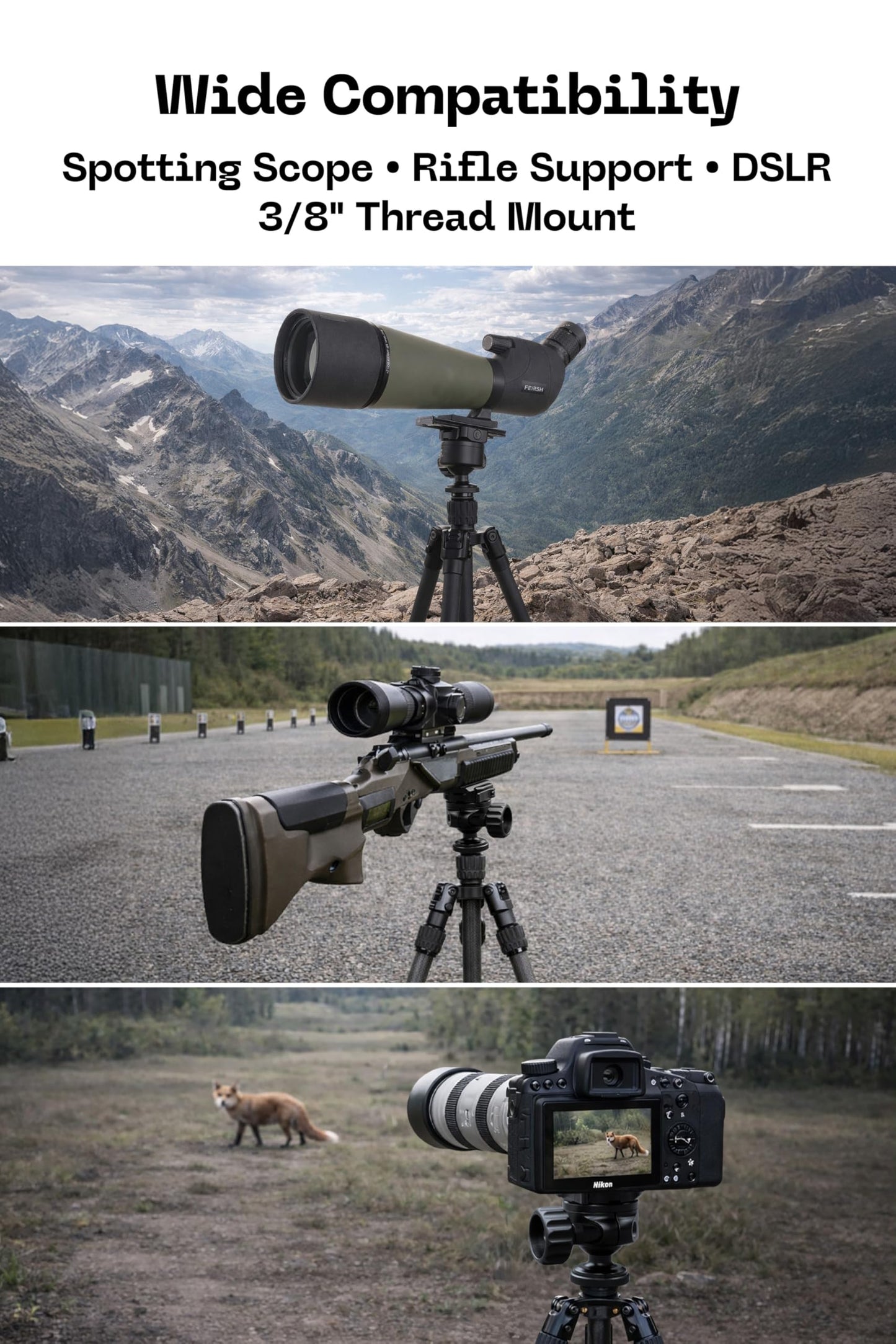 FANAUE Carbon Fiber Tripod with Fluid Ball Head, Compatible with Arca Swiss/RRS for Camera, Binoculars Telescope