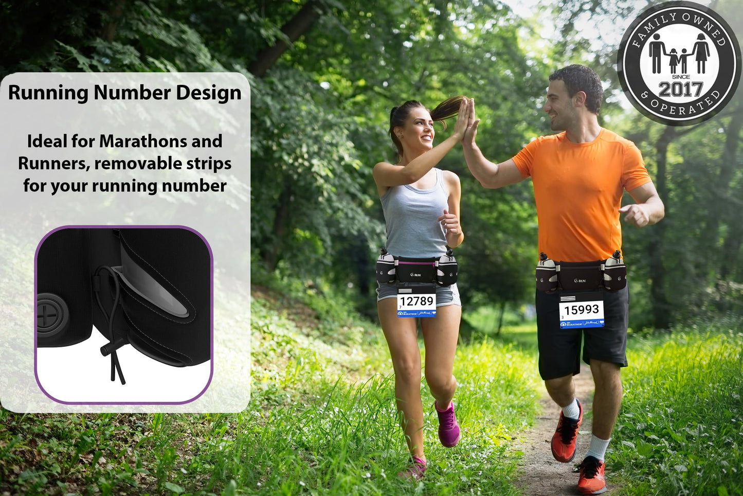 Q-RUN Hydration Running Belt with Bottles - Water Belts for Woman and Men - iPhone Belt for Any Phone Size - Fuel Marathon Waist Pouch for Runners - Jogging Cycling Biking, Purple
