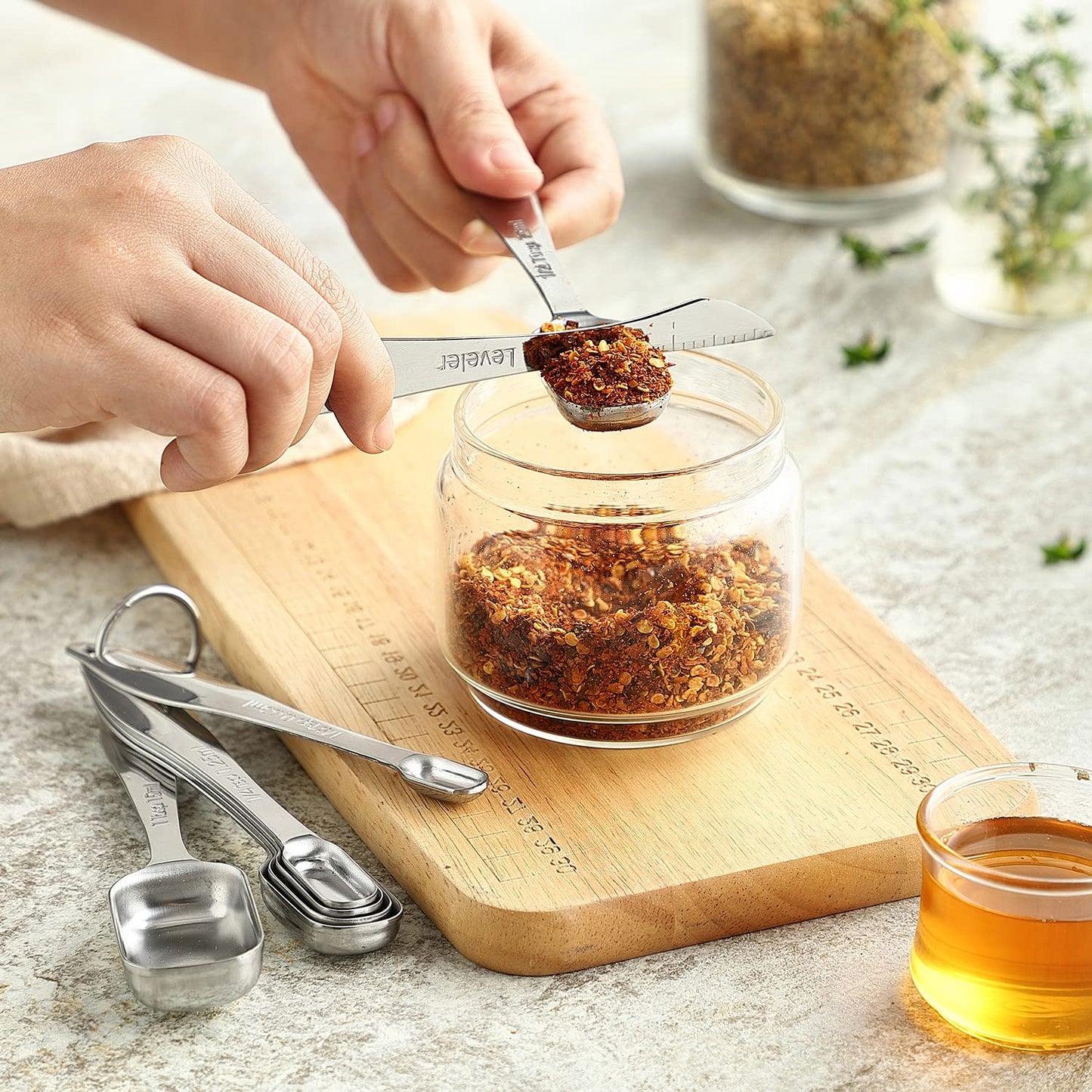 Spring Chef Stainless Steel Measuring Spoons Set of 8 with Leveler, Metal Teaspoon & Tablespoon Measuring Spoons for Dry & Liquid Ingredients, Fits in Spice Jars - Kitchen Gadgets For Baking & Cooking