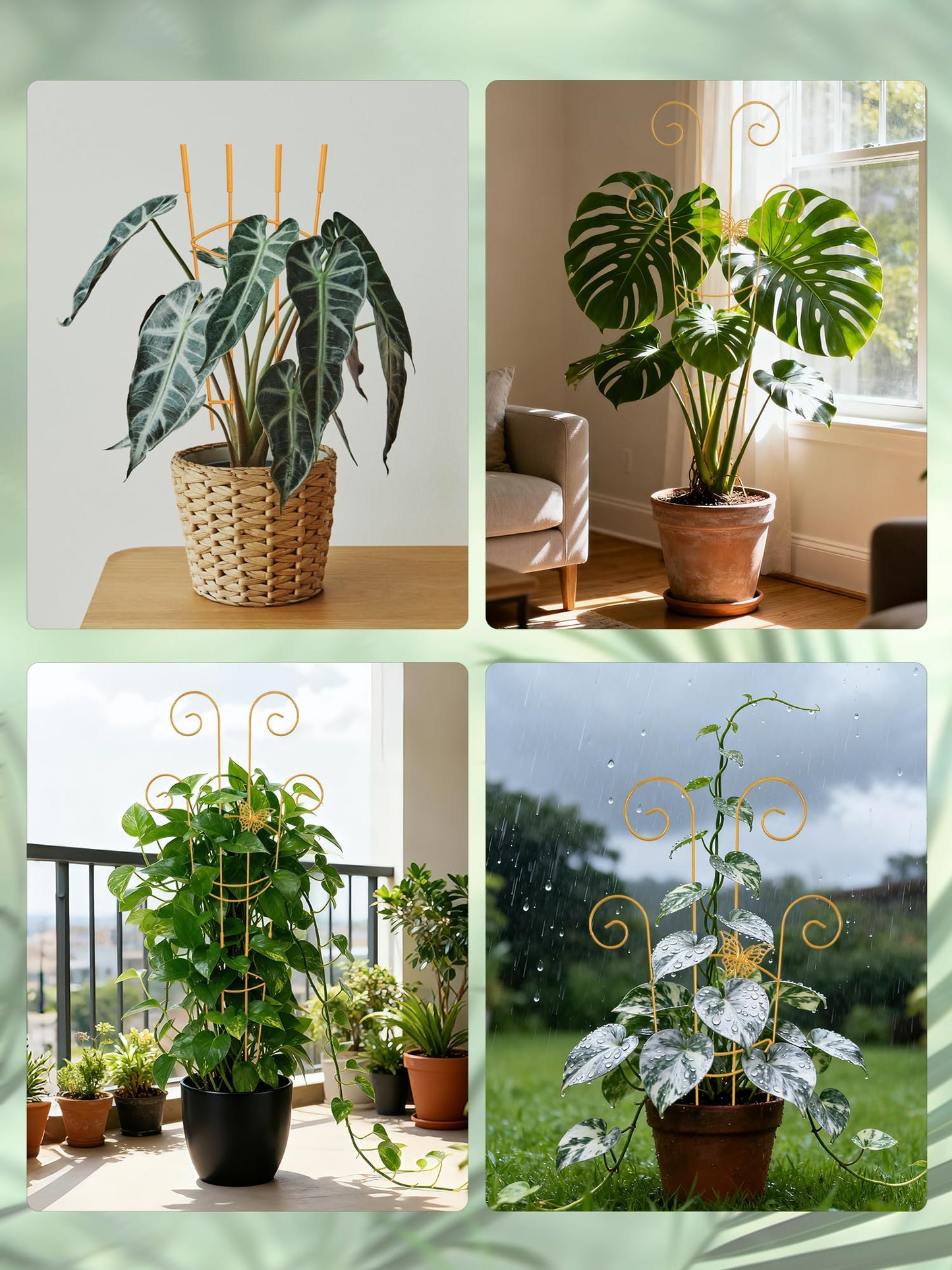 2 Pcs Tall Trellis for Potted Plants, 30'' Expandable Butterfly Shape Garden Trellis for Climbing Plants Indoor, Plant Pothos Climber Support for Monstera, Ivy, Hoya, Vine (Yellow)