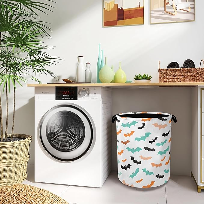 Colorful Bats Laundry Basket, Halloween Foldable