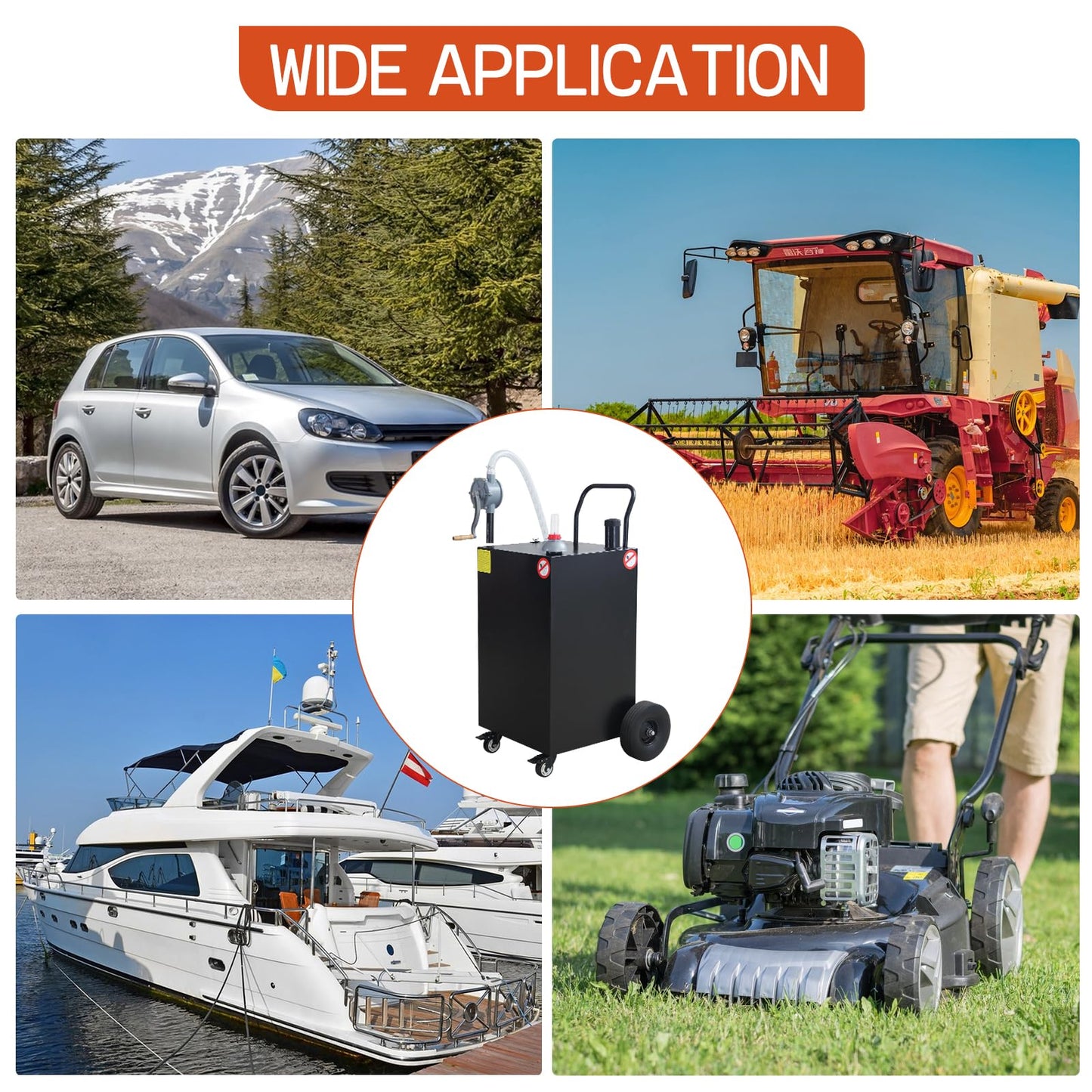 40 Gallon Portable Gas Caddy Fuel Storage Tank Large Gasoline Diesel Can Hand Siphon Pump with Rolling Flat-Free Solid Rubber Wheels for Boat, ATV, Car, Motorcycle (Black)