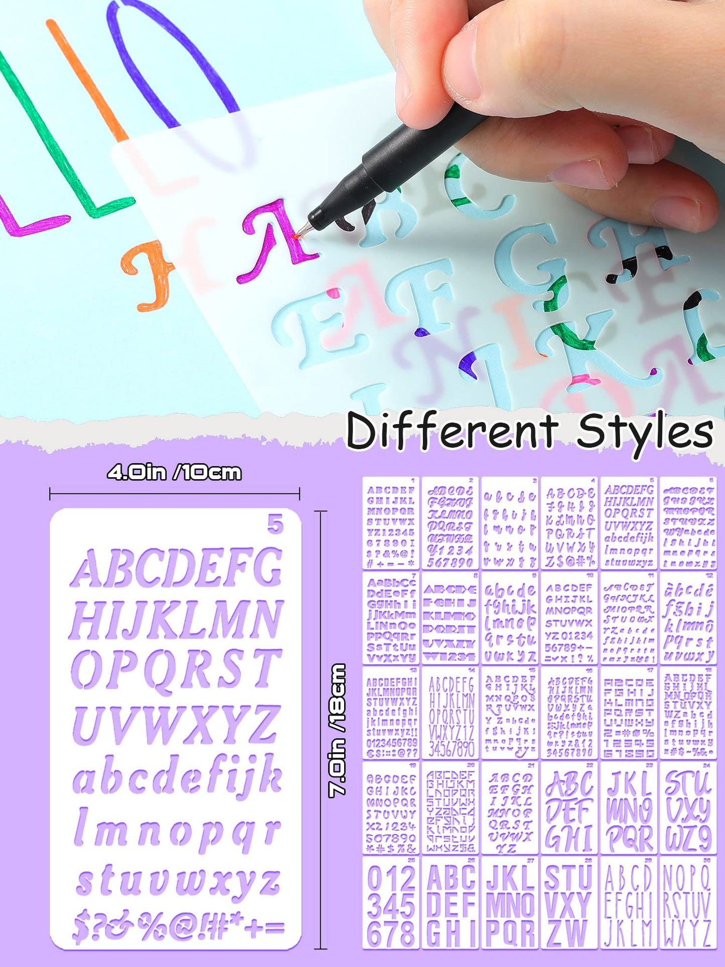 30 Pieces Letter Stencils for Painting 4 x 7 Inch Alphabet Reusable Plastic Numbers Font Templates for Journal Notebook, Diary, Scrapbook Decor Supplies