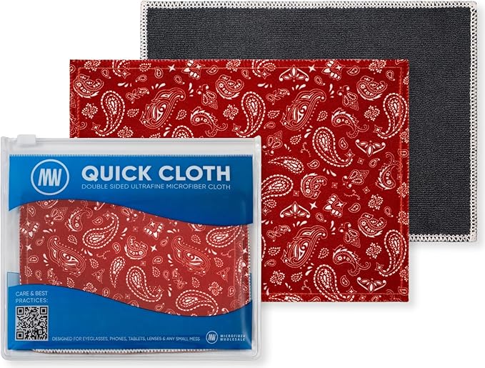 Quick Cloth Microfiber Glasses Cleaning Cloths – 5x7, Paisley Red, 2 Pack
